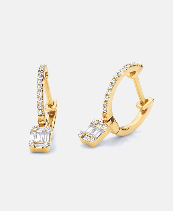 Baguette Diamond Drop Huggie Earrings