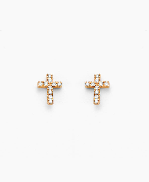 Tiny Cross Diamond Stud Earring