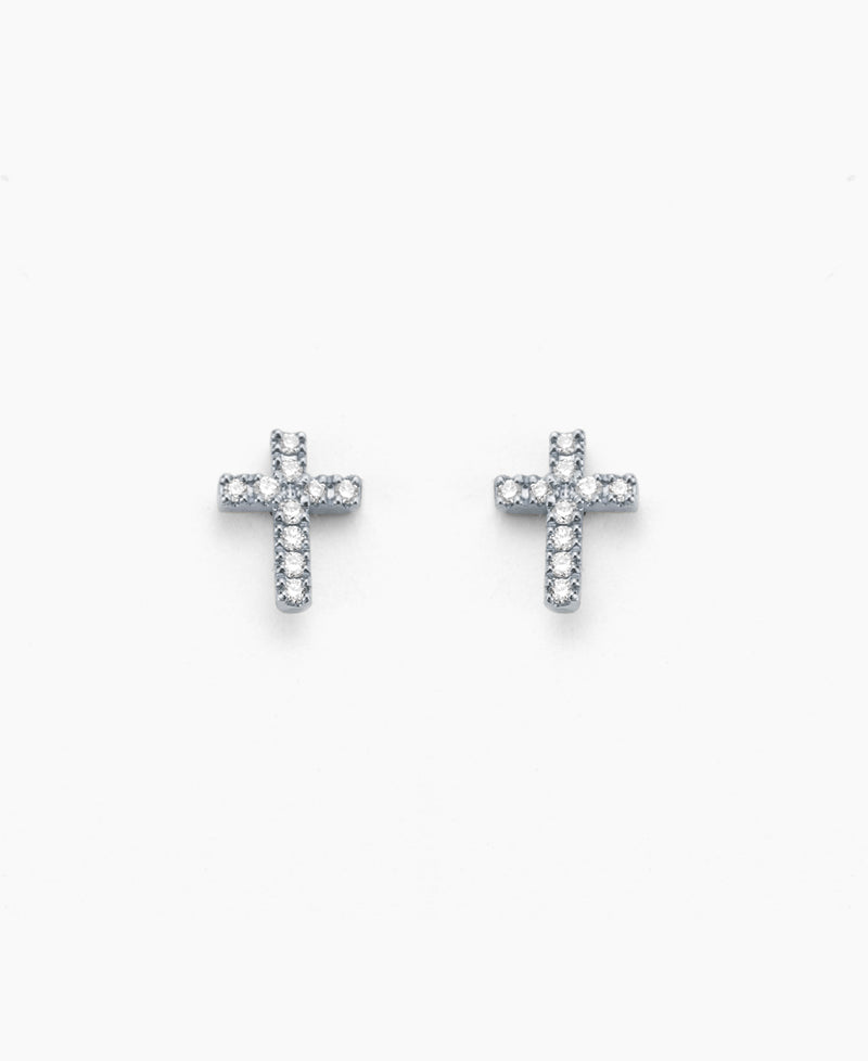 Tiny Cross Diamond Stud Earring