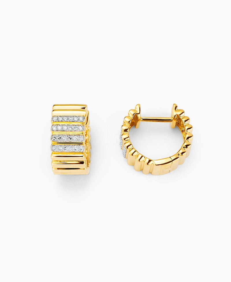 Diamond Ribbed Huggie Earrings