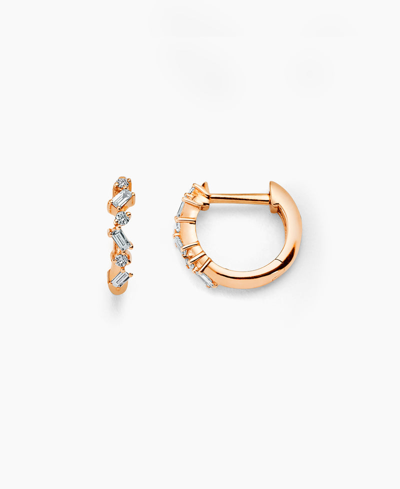 Baguette and Round Diamond Huggie Earring