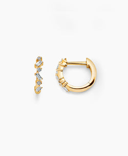 Baguette and Round Diamond Huggie Earring