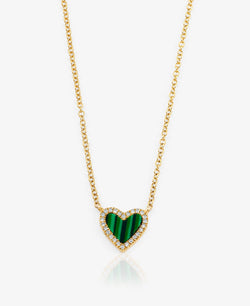 Small Malachite with Diamond Heart Necklace