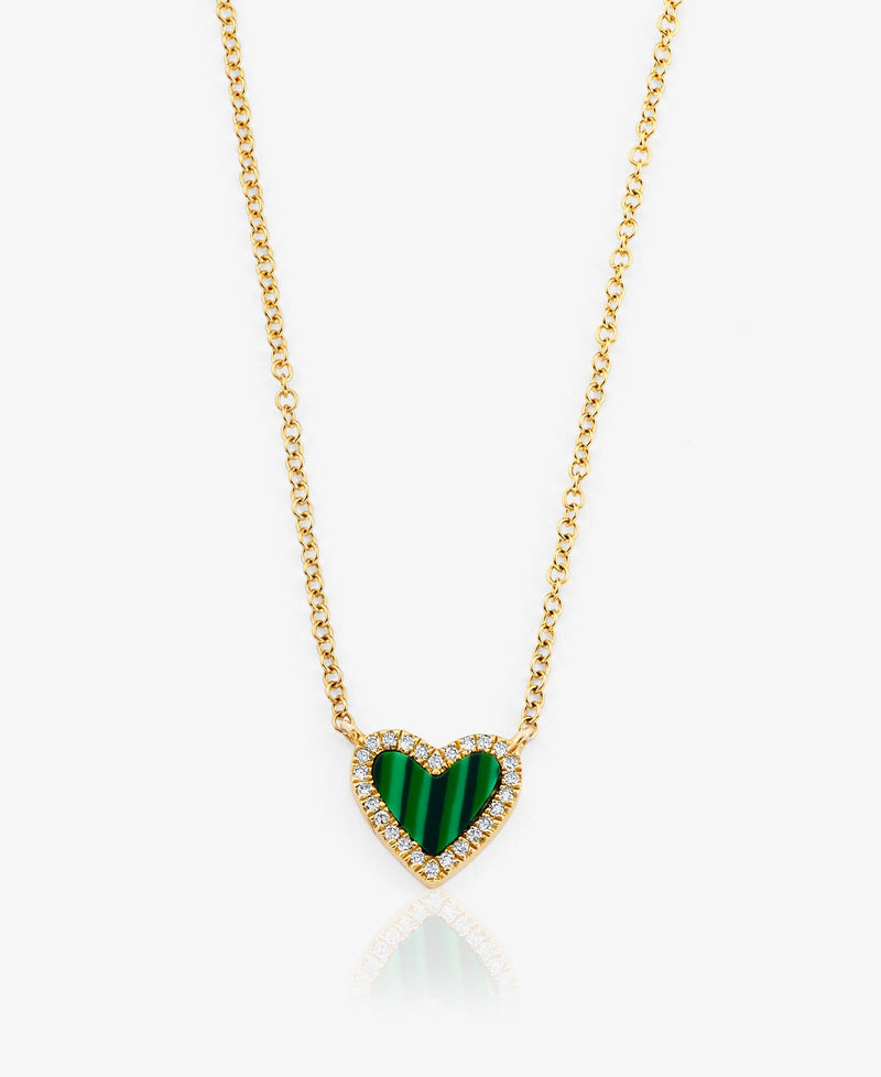 Small Malachite with Diamond Heart Necklace