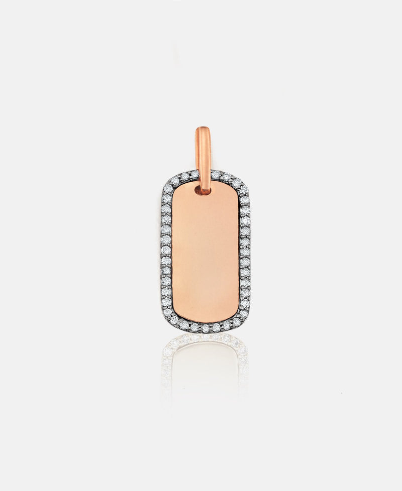 Small Dog Tag Pendant in Champaign diamond & Rose Gold