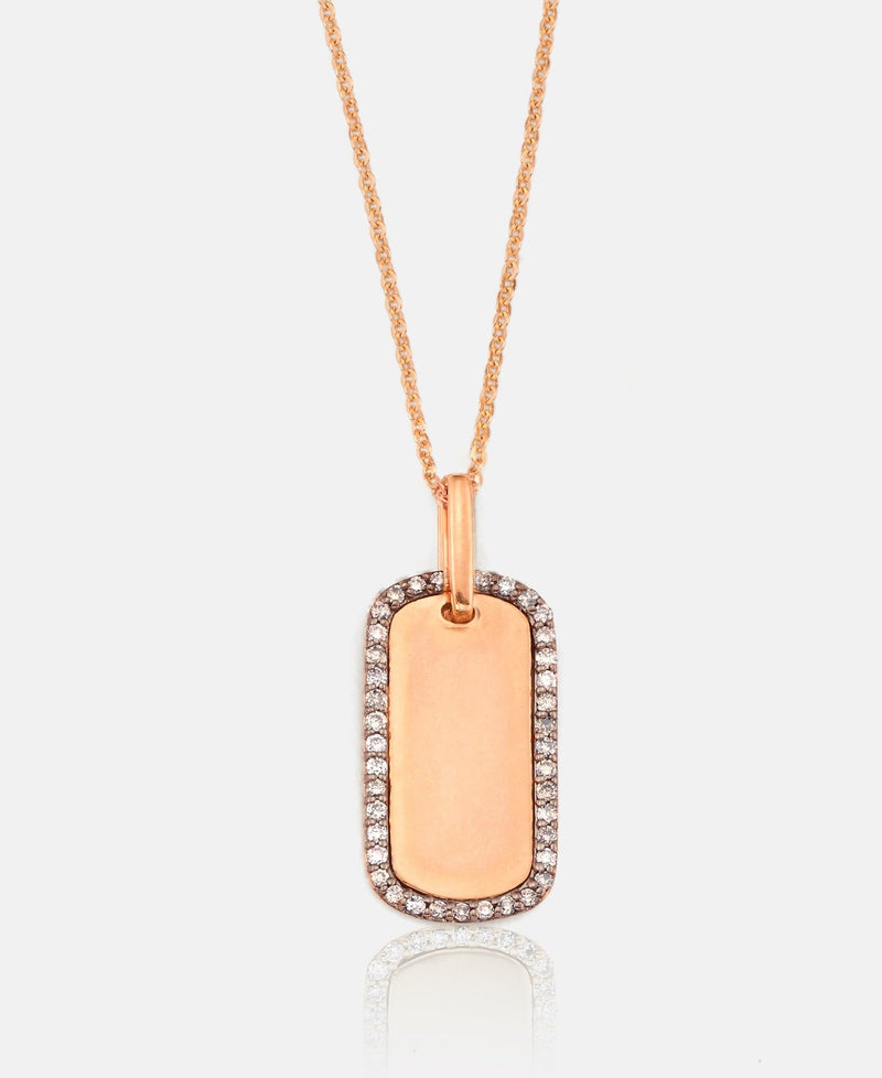 Small Dog Tag Pendant in Champaign diamond & Rose Gold