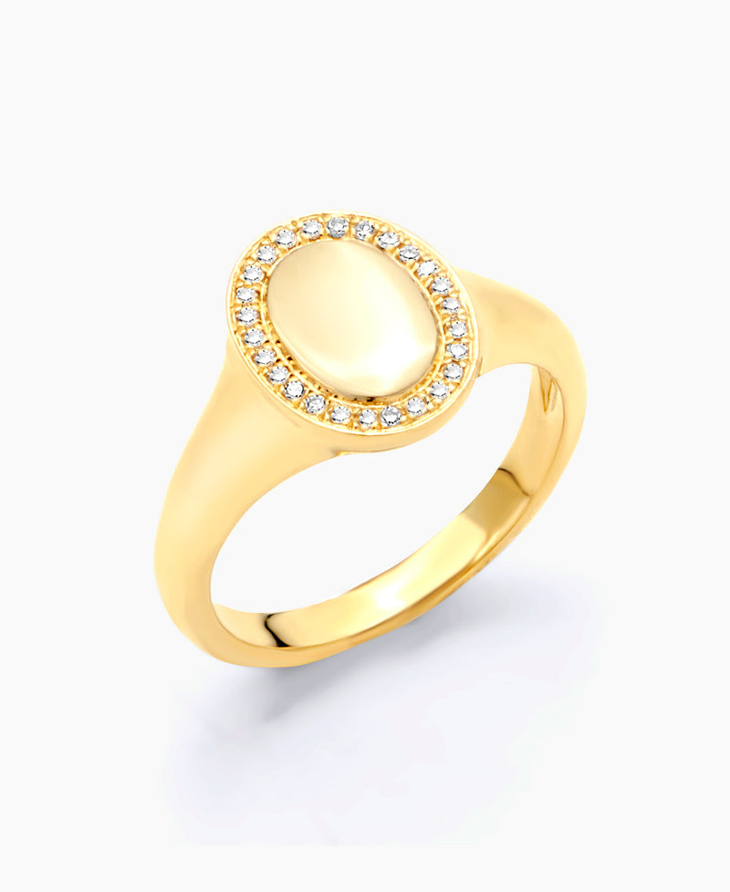 Oval Diamond Signet Pinky Ring