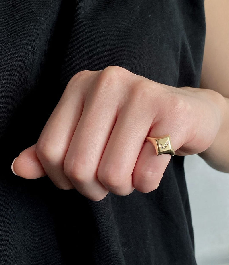 Hero Signet with Diamond Initial Pinky Ring – Boco Jewelry
